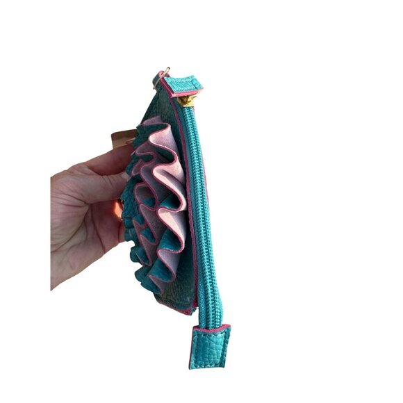 Jazzd Womens Wristlet Wallet Teal & Pink Floral Ruffle Faux Leather Polka Dot - Picture 3 of 4